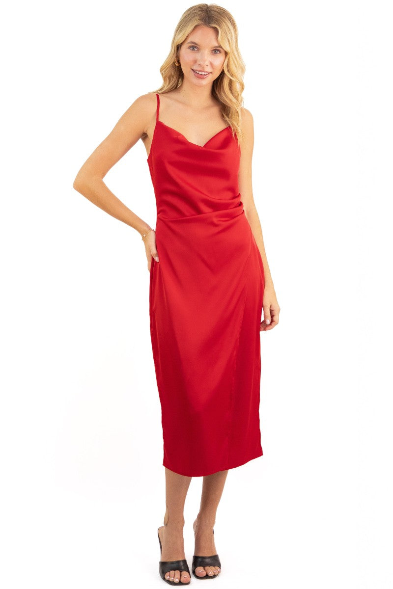 Emma Satin Cowl Neck Midi Dress