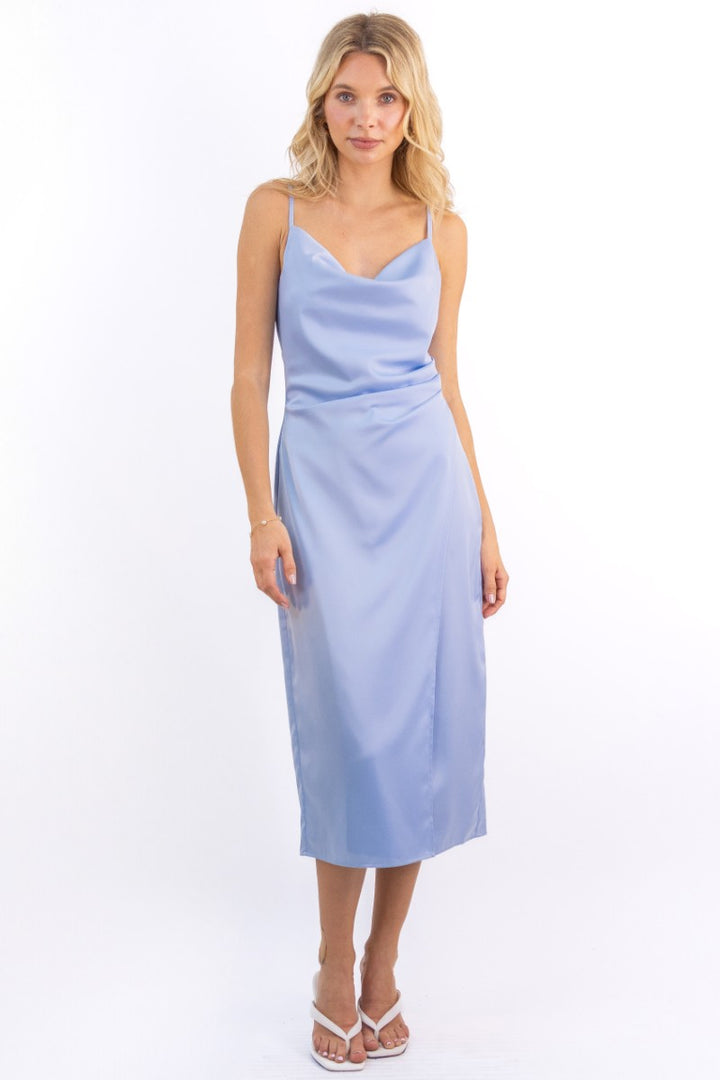 Emma Satin Cowl Neck Midi Dress