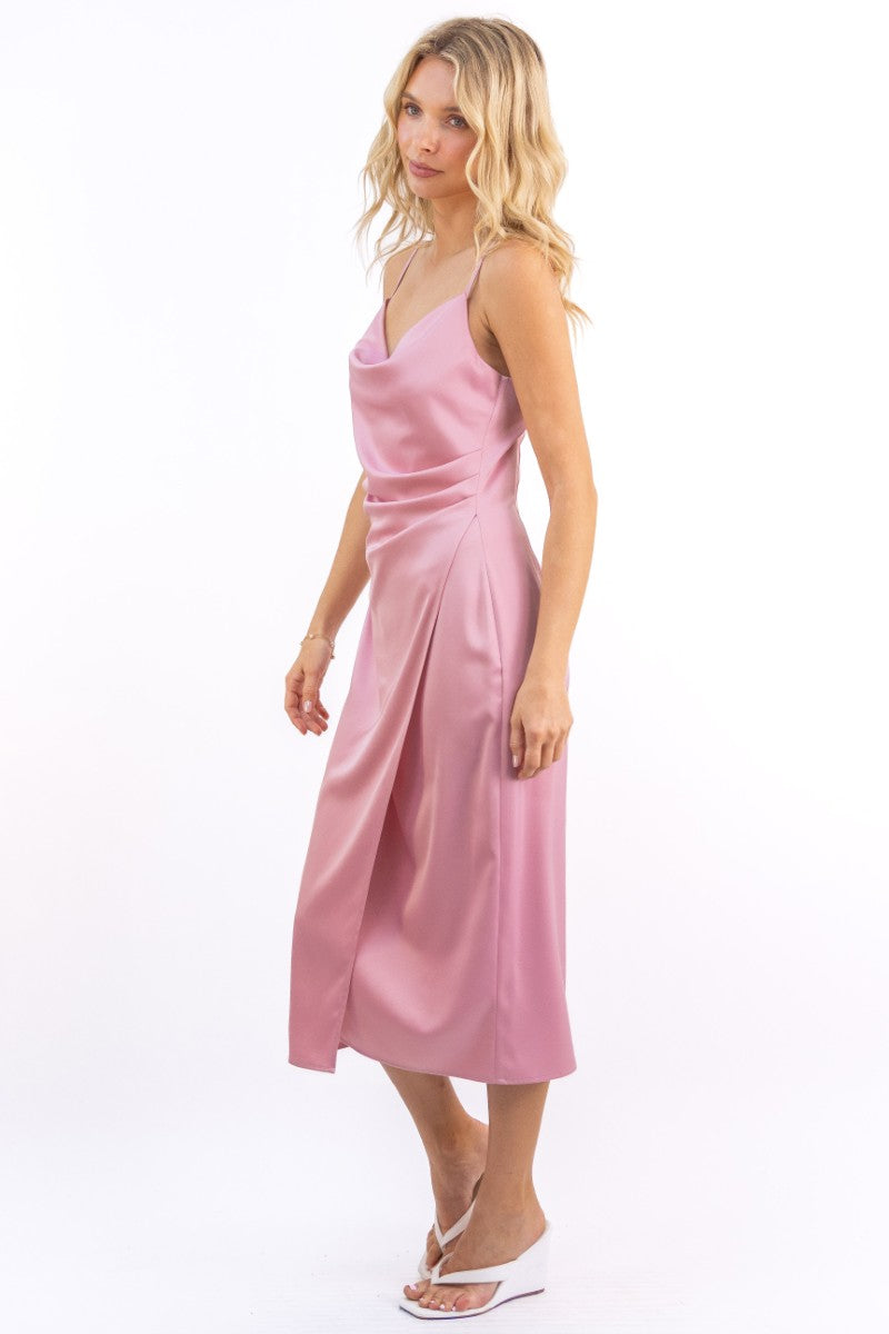 Emma Satin Cowl Neck Midi Dress