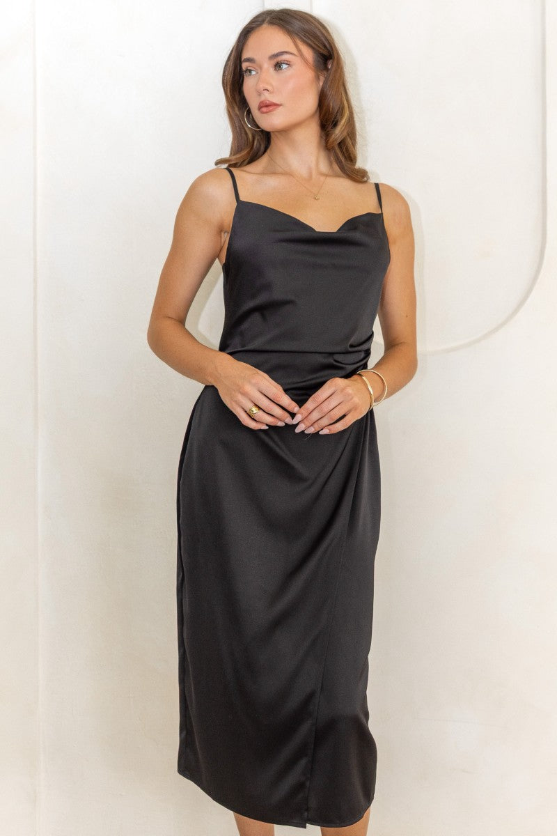 Emma Satin Cowl Neck Midi Dress
