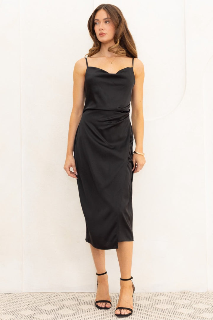 Emma Satin Cowl Neck Midi Dress