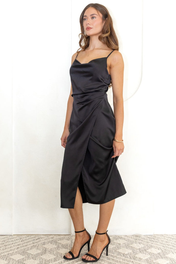 Emma Satin Cowl Neck Midi Dress
