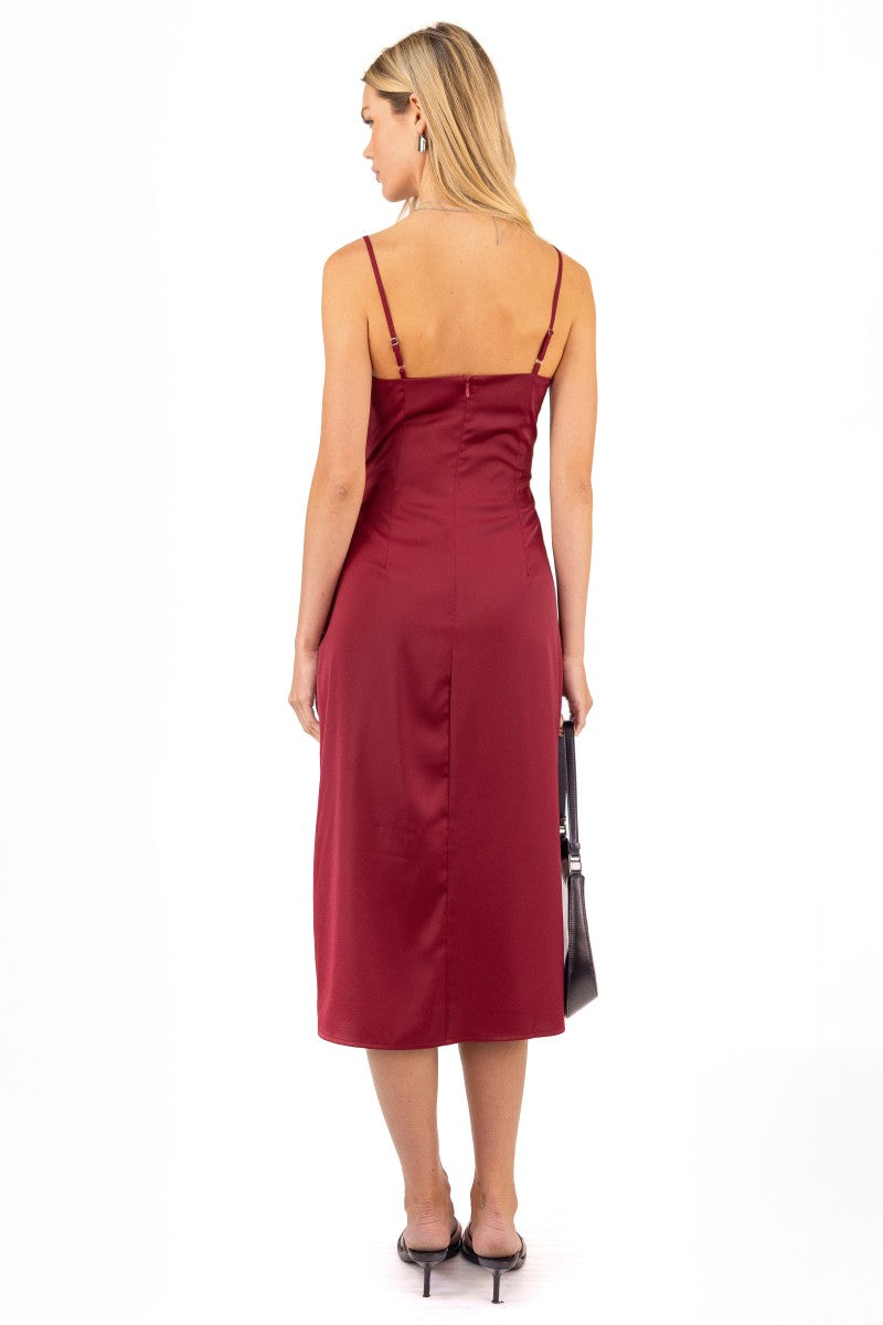 Emma Satin Cowl Neck Midi Dress