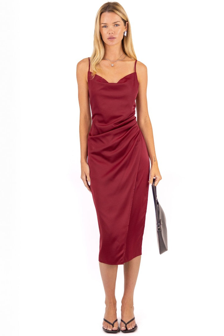Emma Satin Cowl Neck Midi Dress