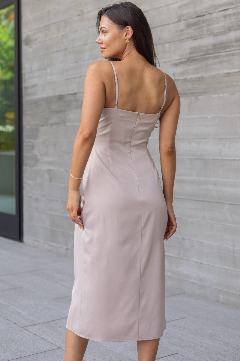 Emma Satin Cowl Neck Midi Dress