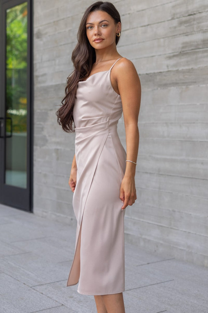 Emma Satin Cowl Neck Midi Dress