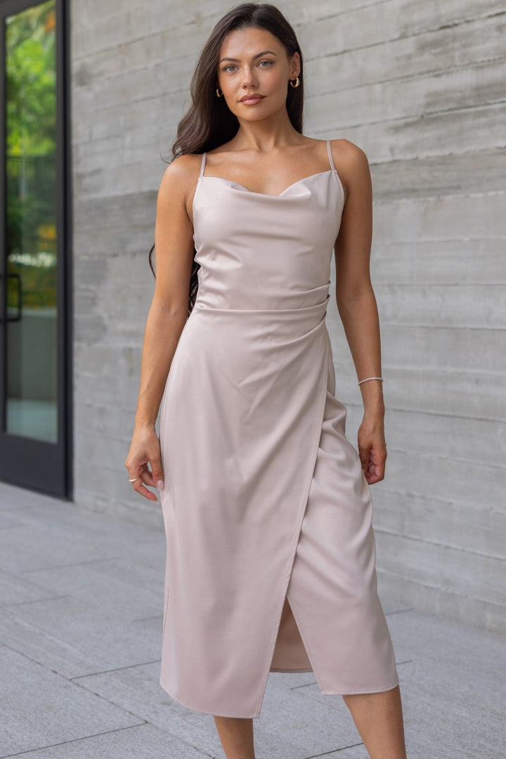 Emma Satin Cowl Neck Midi Dress