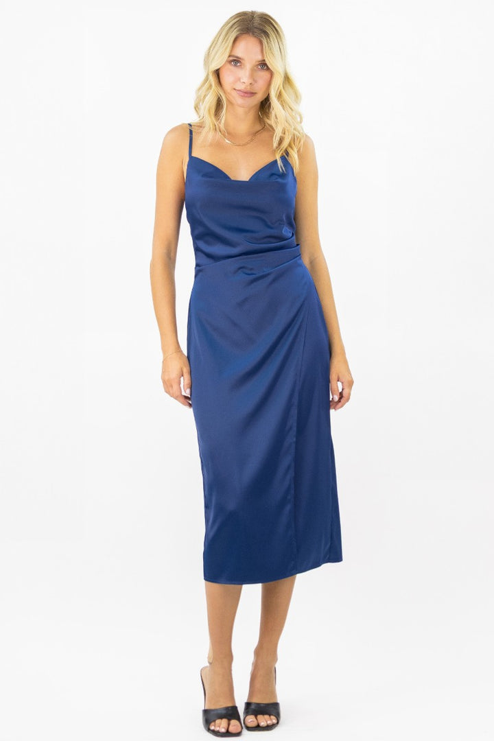 Emma Satin Cowl Neck Midi Dress