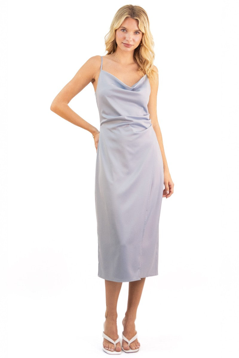 Emma Satin Cowl Neck Midi Dress