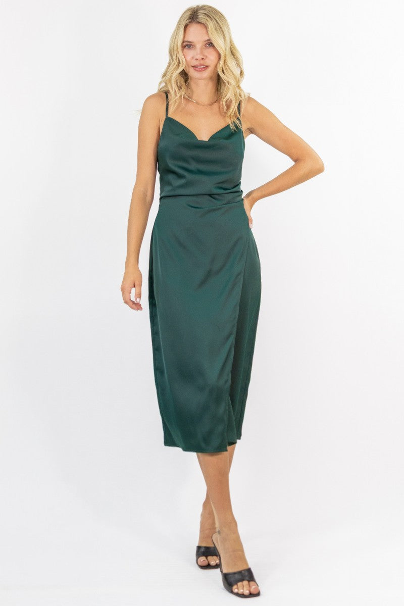 Emma Satin Cowl Neck Midi Dress