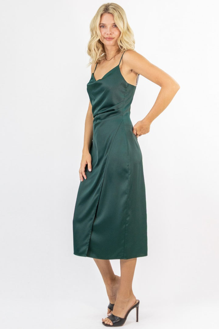 Emma Satin Cowl Neck Midi Dress