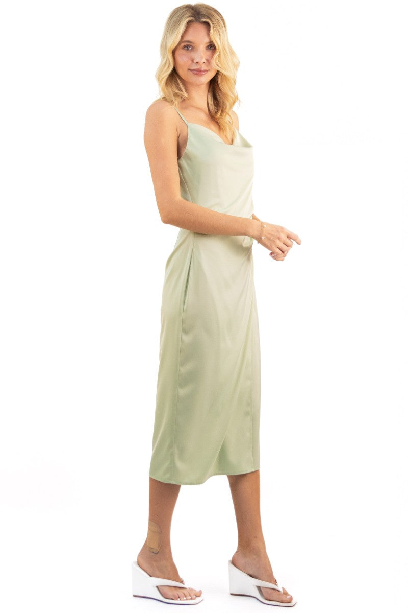 Emma Satin Cowl Neck Midi Dress