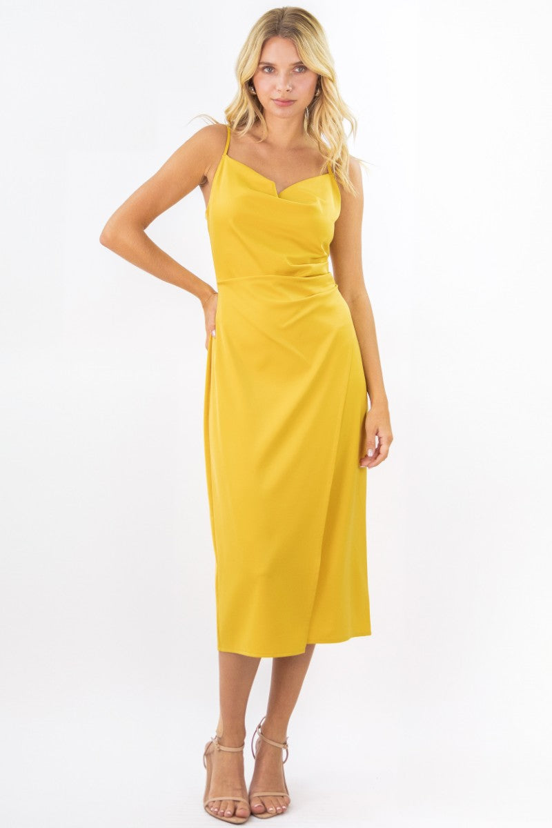 Emma Satin Cowl Neck Midi Dress
