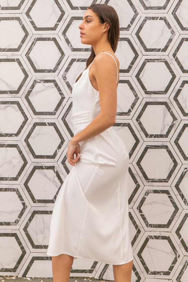 Emma Satin Cowl Neck Midi Dress