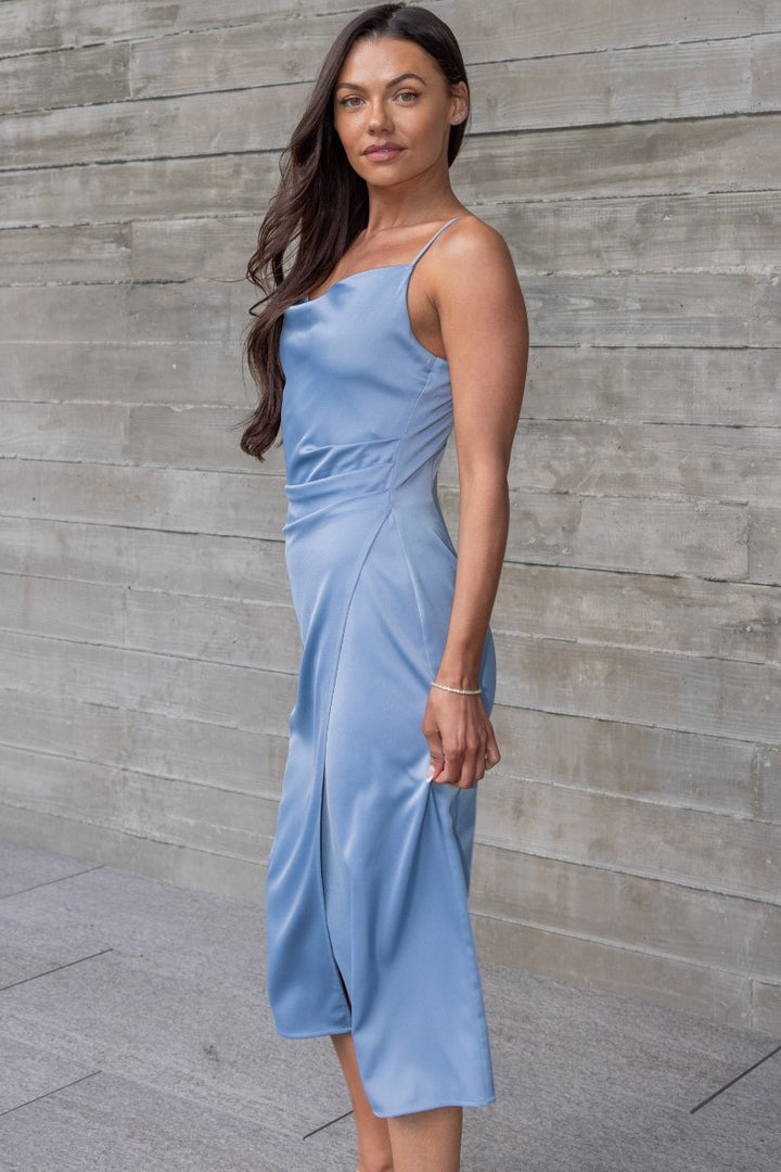 Emma Satin Cowl Neck Midi Dress