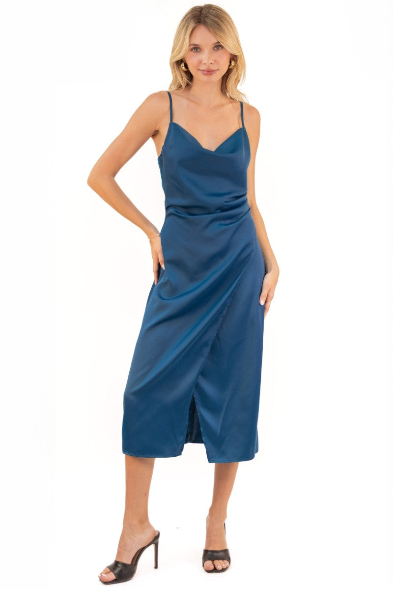 Emma Satin Cowl Neck Midi Dress