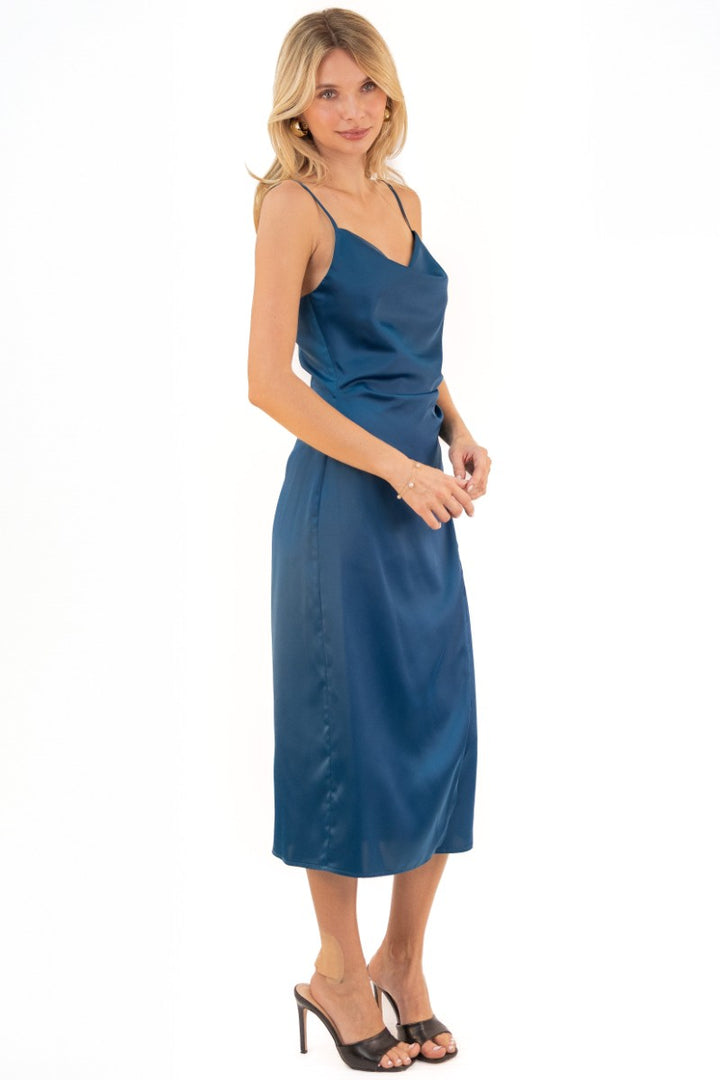Emma Satin Cowl Neck Midi Dress