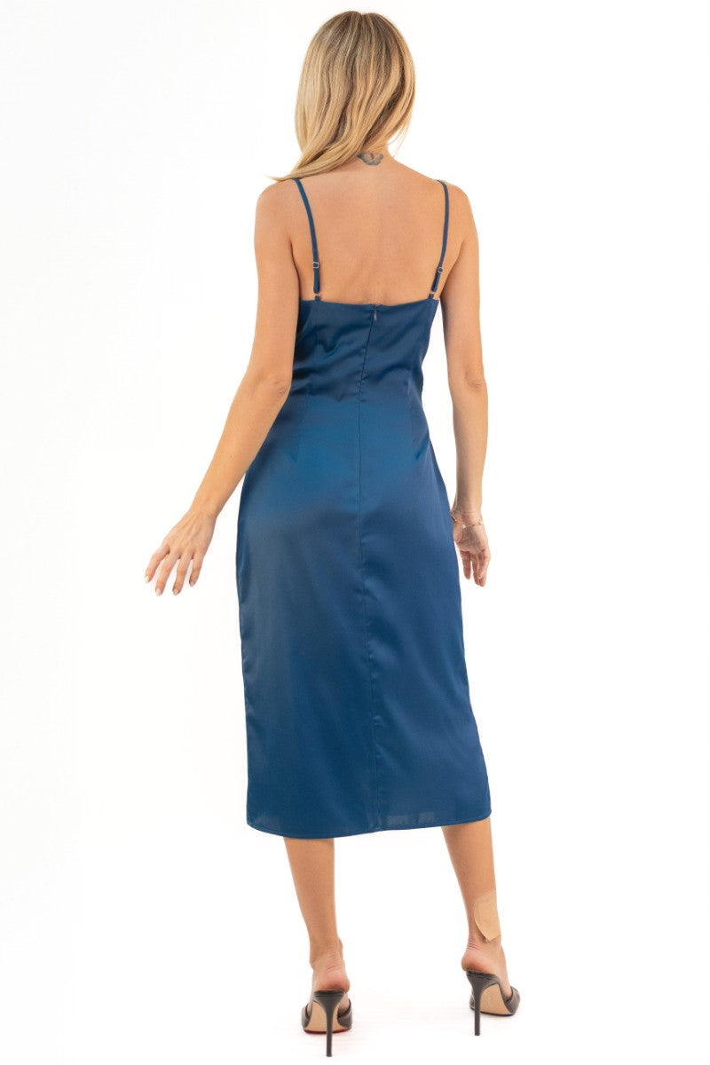 Emma Satin Cowl Neck Midi Dress