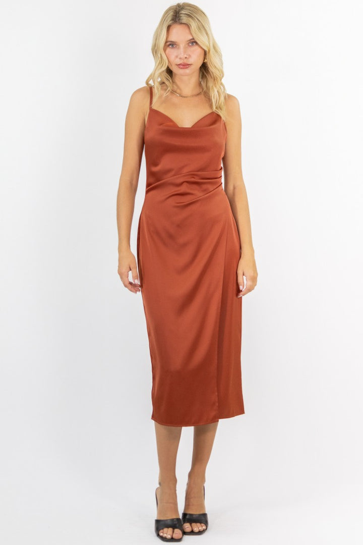 Emma Satin Cowl Neck Midi Dress