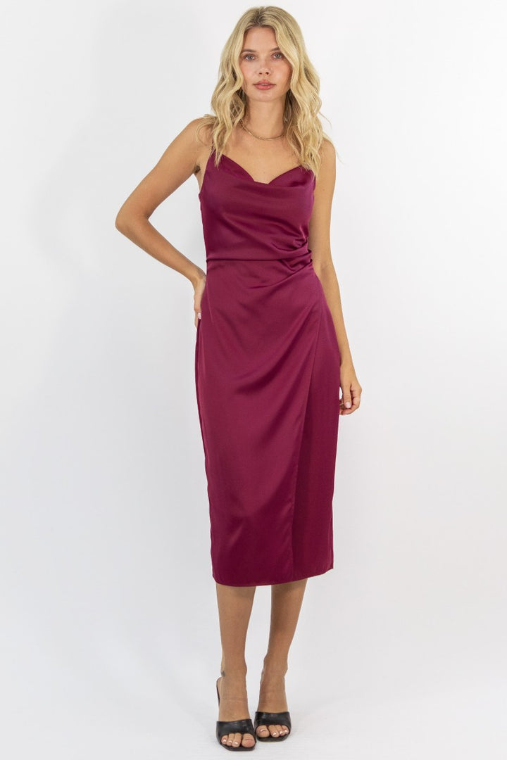Emma Satin Cowl Neck Midi Dress