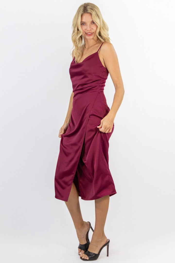 Emma Satin Cowl Neck Midi Dress