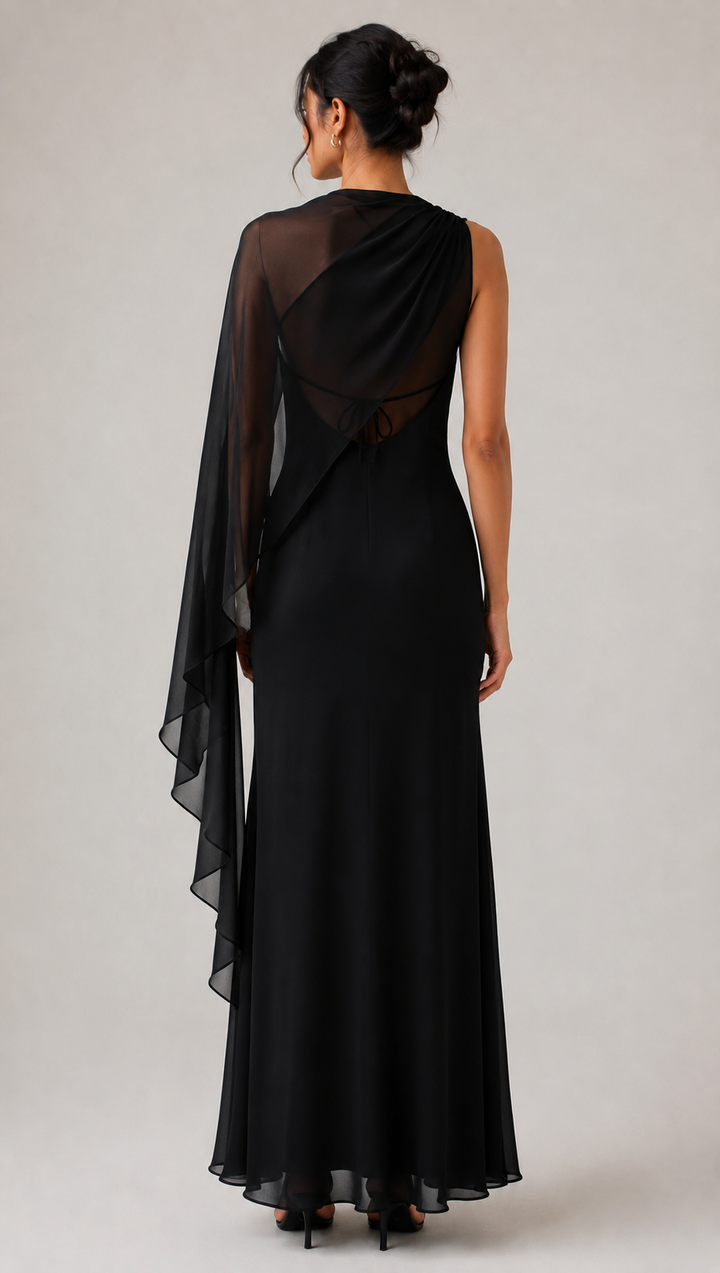 Bryce Draped Cape Chiffon Maxi Dress