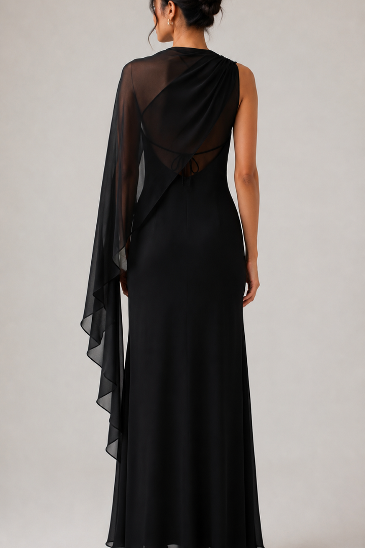 Bryce Draped Cape Chiffon Maxi Dress