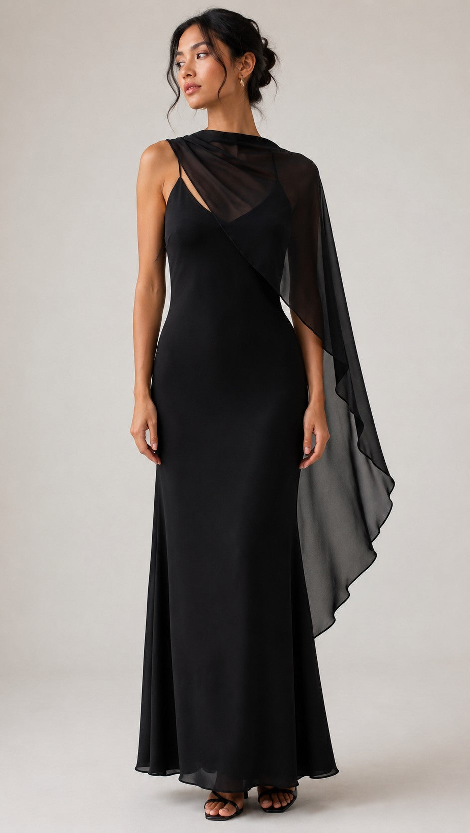 Bryce Draped Cape Chiffon Maxi Dress