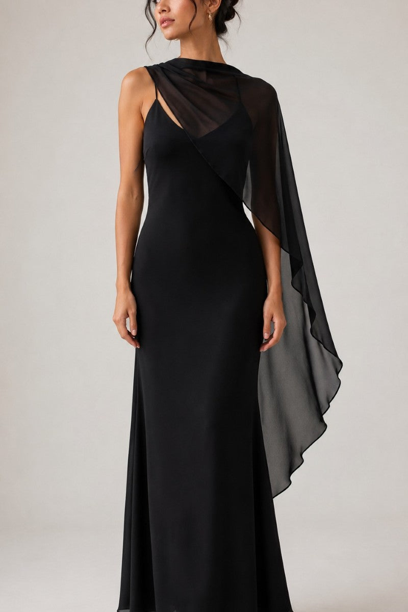 Bryce Draped Cape Chiffon Maxi Dress