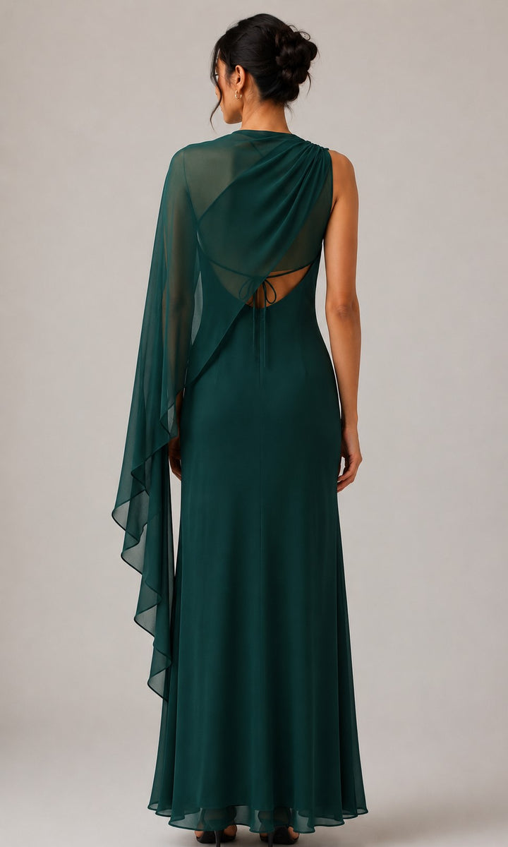Bryce Draped Cape Chiffon Maxi Dress