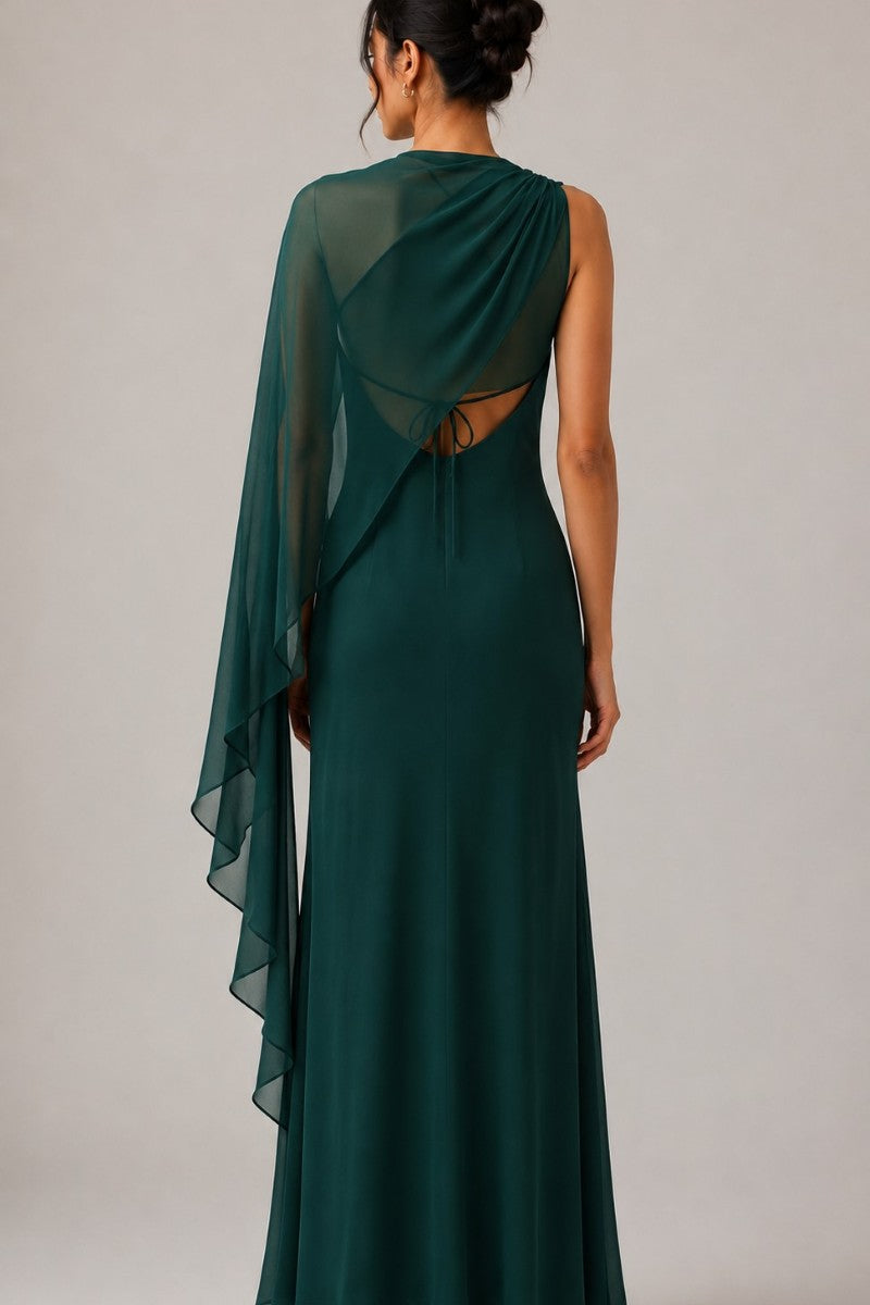 Bryce Draped Cape Chiffon Maxi Dress