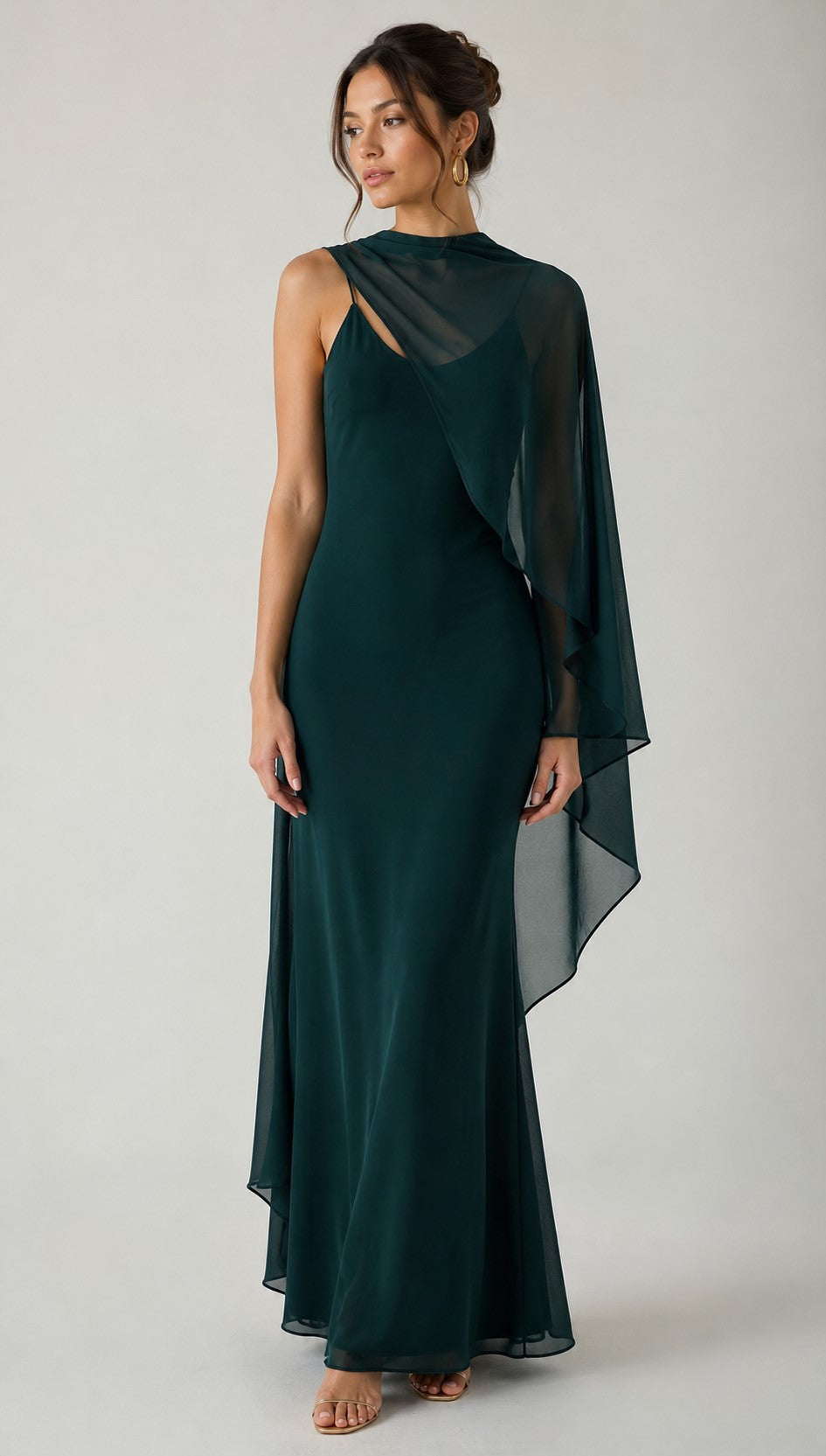 Bryce Draped Cape Chiffon Maxi Dress