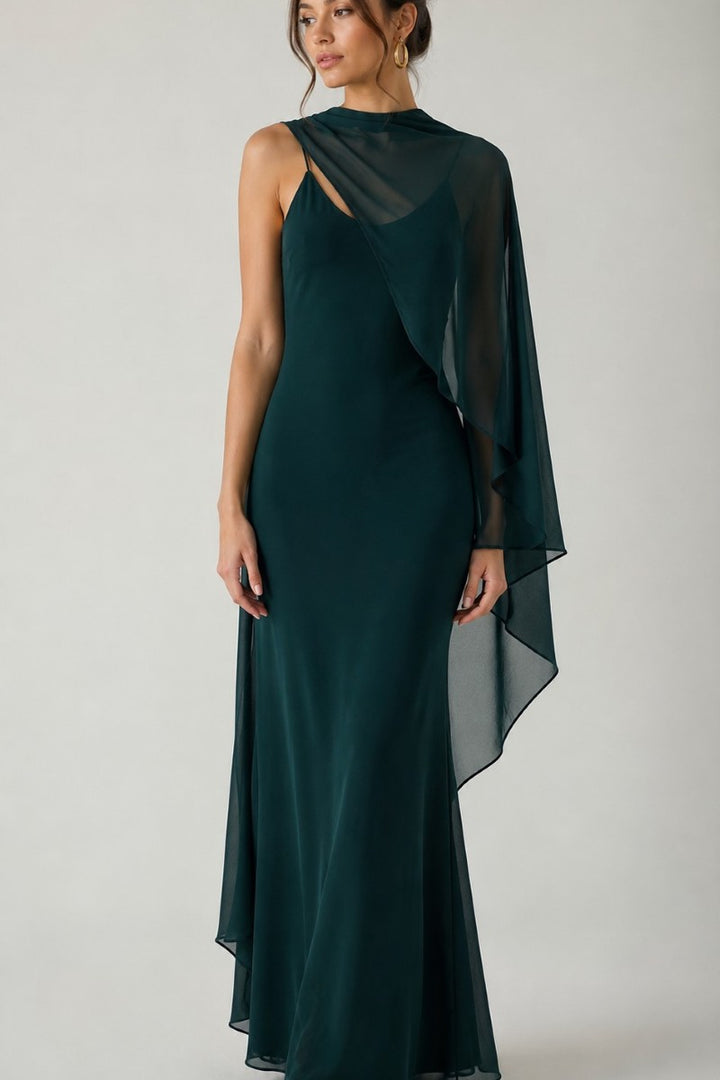 Bryce Draped Cape Chiffon Maxi Dress