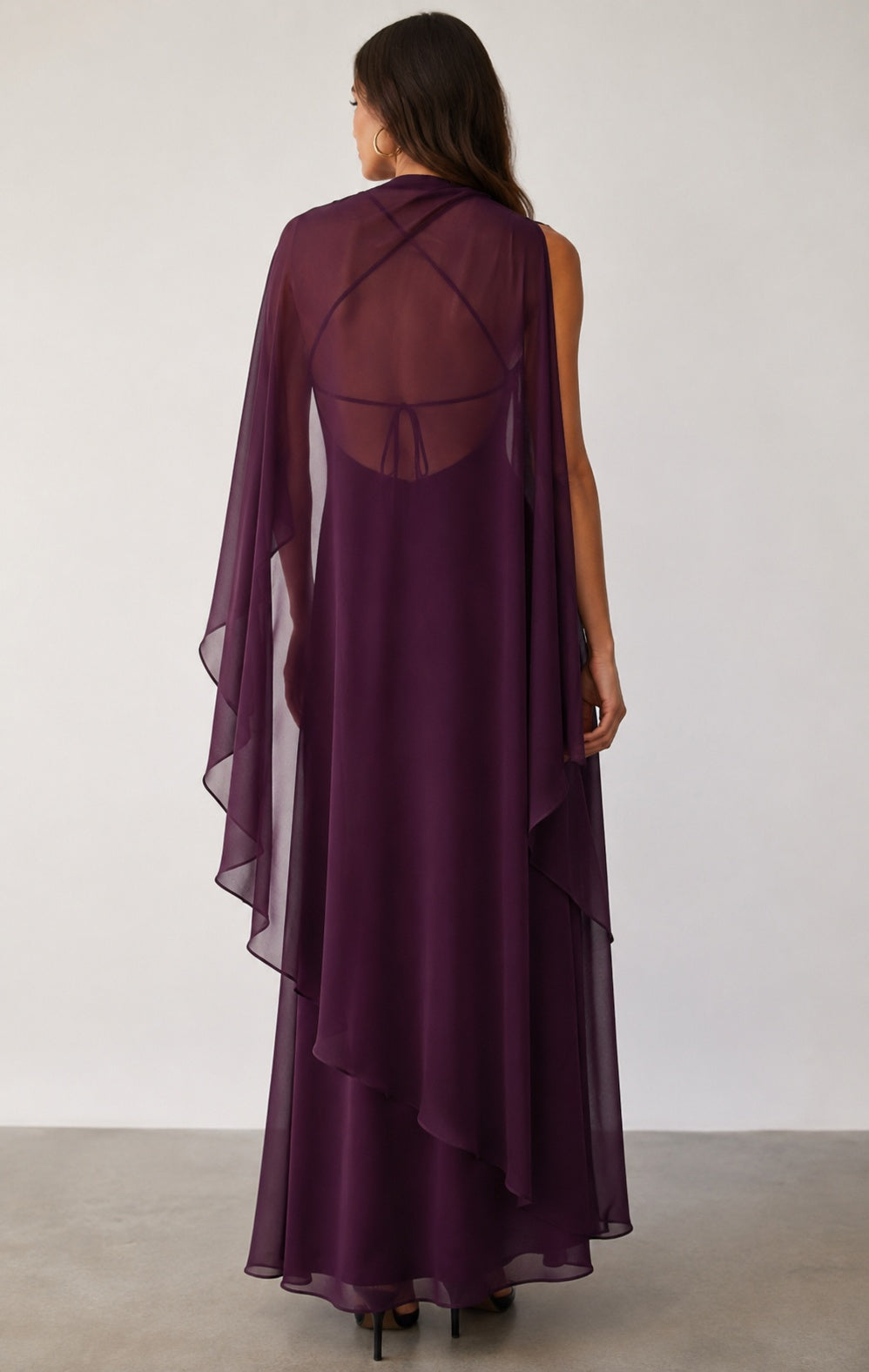 Bryce Draped Cape Chiffon Maxi Dress