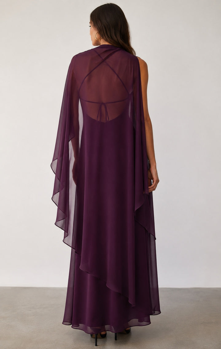 Bryce Draped Cape Chiffon Maxi Dress