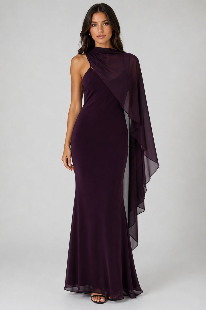 Bryce Draped Cape Chiffon Maxi Dress
