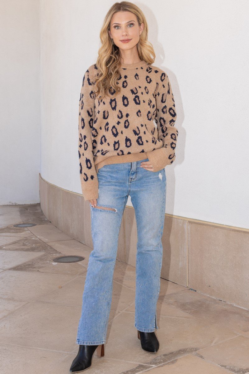 Wild Side Leopard Print Knit Sweater