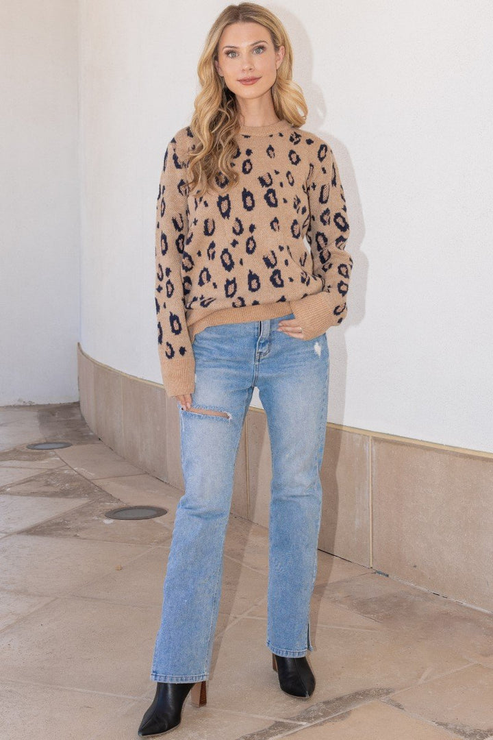 Wild Side Leopard Print Knit Sweater