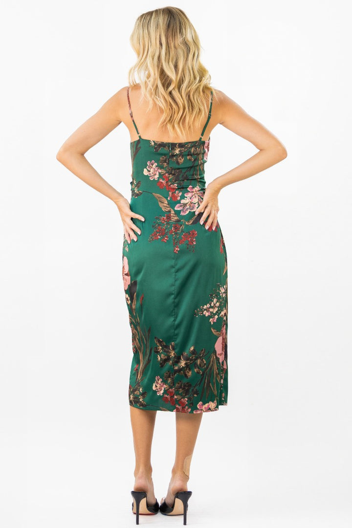 Garden Romance Floral Cowl Neck Midi Dress